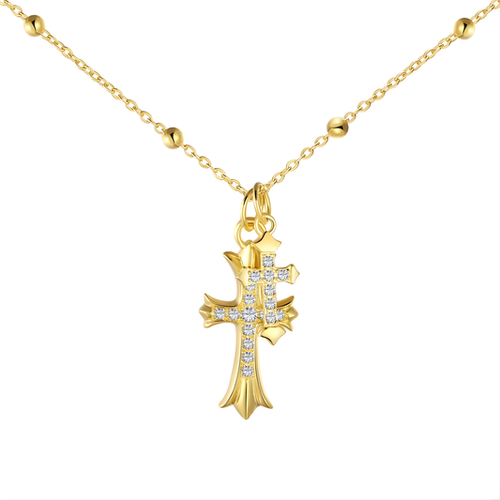 Elegante Goldene Doppel Kreuzkette